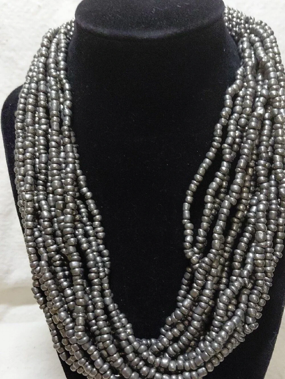 Vintage Multi-Strand Hematite Bead Necklace, Bracelet & Earrings Set